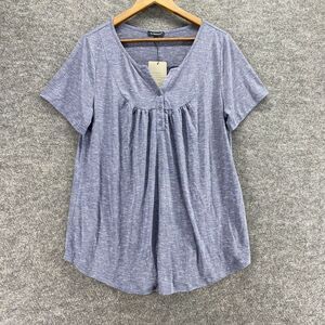 New A.Jesdani T-Shirt Women 1X Plus Gray V-Neck Short Sleeve Button Casual